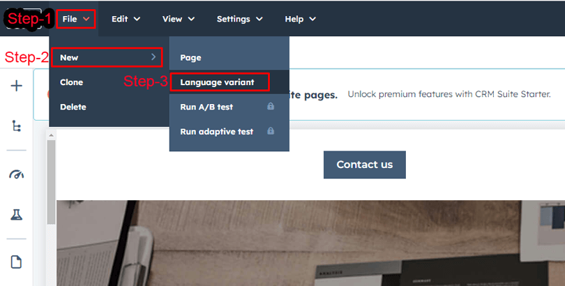 Click on the Language Variant