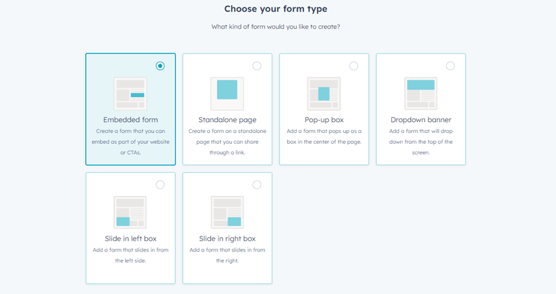 Choose from HubSpot Popup Form Type