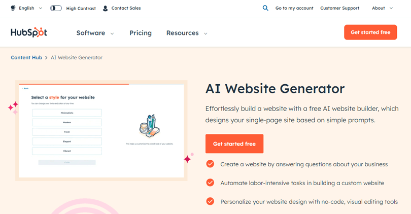 HubSpot AI Website Builder: Click on the "Get Started Free" Button 