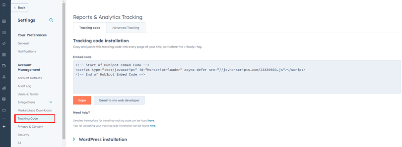 Tracking code