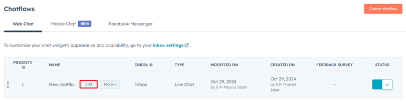 Click on the visibility status to add to website pages. Then Click on the “Edit” option