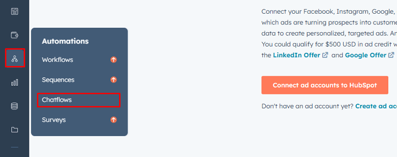 Go to Automation section and click on“Chatflows”.